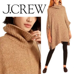 J.Crew, Merino Wool and Alpaca, Relaxed Turtleneck Poncho, Heather Desert,‎ Tan